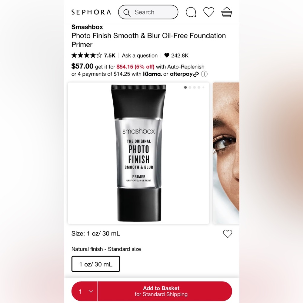 BNIB full-size Smashbox Photo Finish Primer 1oz - Smooth & Blur Effect